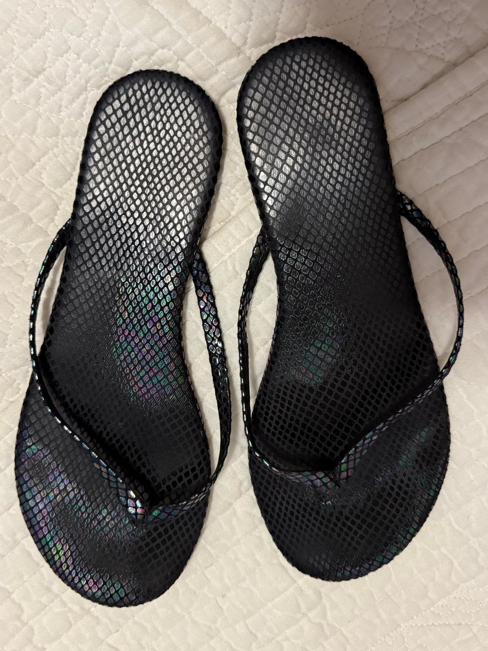 TKees Women's Black Iridescent Flip Flop Sandals